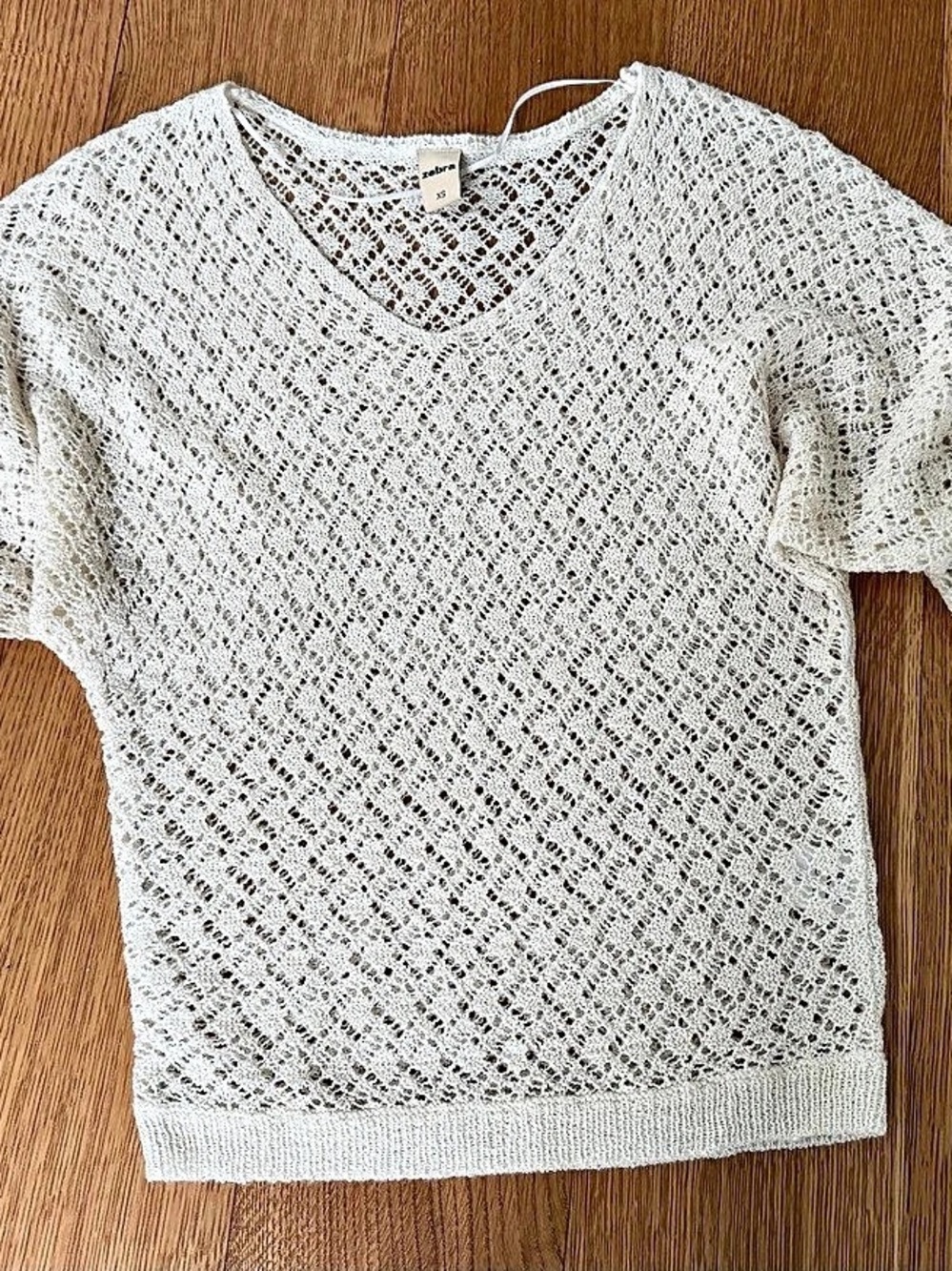 Zebra Open-Knit Short Sleeve Top in White Size XS